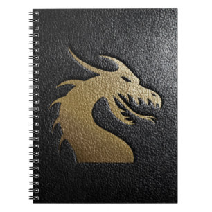 Carnet Silhouette d'or de dragon sur le cuir noir