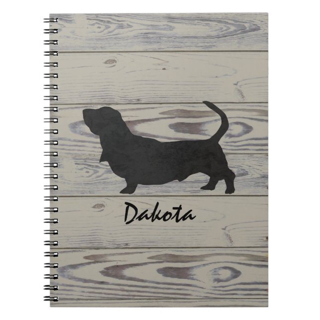 Carnet Silhouette en bois rustique d'aquarelle de Basset (Devant)