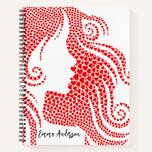 Carnet Silhouette féminine dans les Coeurs rouges | Bon V (Devant)
