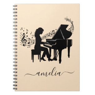 Carnet Silhouette Personnalisée de Pianiste Fille Notes d