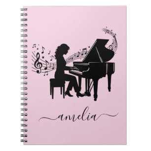 Carnet Silhouette Personnalisée de Pianiste Fille Notes d