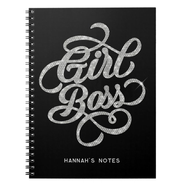 Carnet Silver Diamond Glam Girl Boss Typographie noir (Devant)