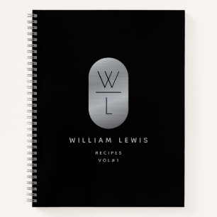 Carnet Silver et noir Monogramme moderne minimaliste