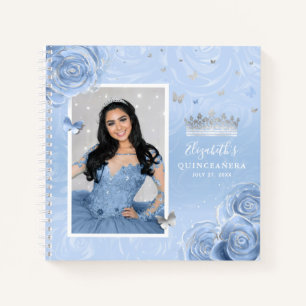 Carnet Silver Light Baby Blue Roses Quinceanera Invité