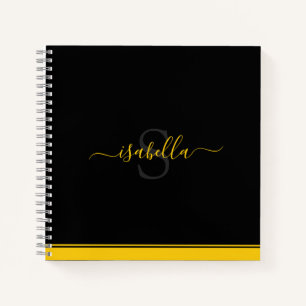Carnet Simple moderne élégant Monogramme Jaune Noir