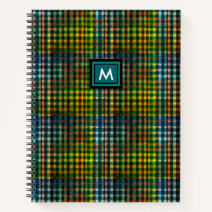 Carnet Simple Moderne Monogramme Tartan Écossais Vert Sar