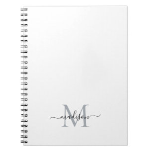Carnet Simple moderne Script de fille Monogramme gris noi
