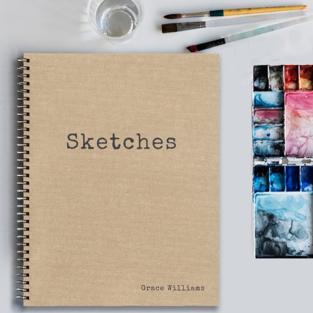Carnet Simple Motif Rustique Burlap avec votre nom (A rustic burlap sketchbook to personalize with your name.)