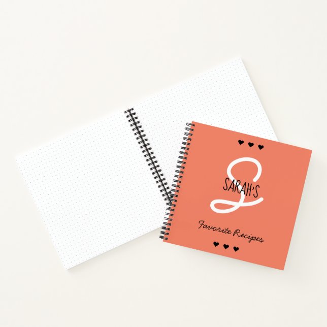 Carnet Simple Script Monogramme Coral Recettes favorites (Intérieur)