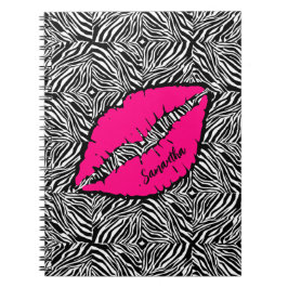 Carnet Simple Zèbre avec lèvres roses Personnalisé