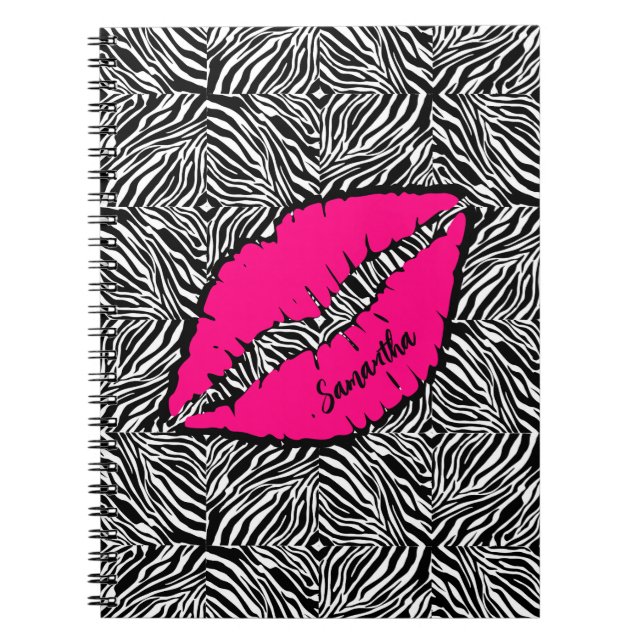 Carnet Simple Zèbre avec lèvres roses Personnalisé (Devant)