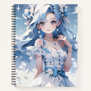 Carnet Sirène avec cheveux bleus dans une robe bleue