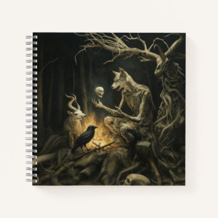 Carnet Skeleton Chien Moon Occult Dark Witchk AI Art