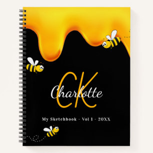 Carnet Sketchbook abeilles miel noir gouttes monogramme