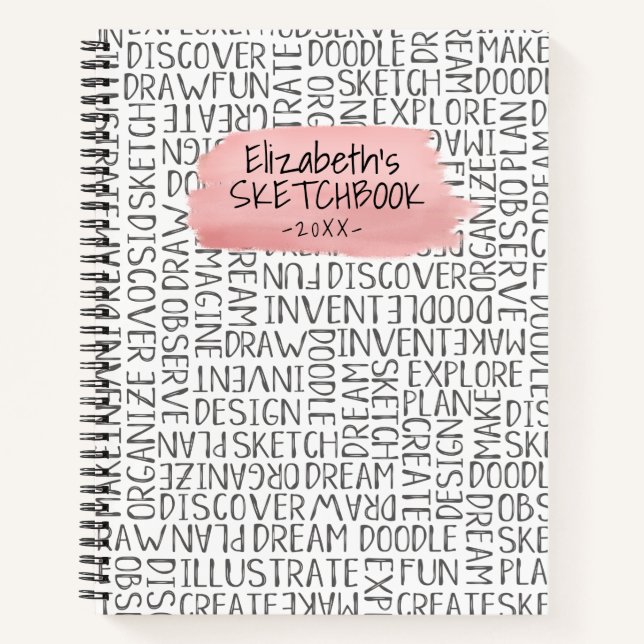 Carnet Sketchbook d'artiste rose personnalisé (Devant)