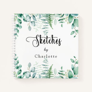 Carnet Sketchbook eucalyptus vert fougères de bois