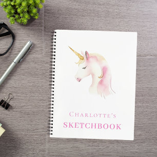 Carnet Sketchbook licorne rose blanc fille