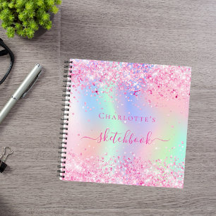 Carnet Sketchbook nom holographique rose violet