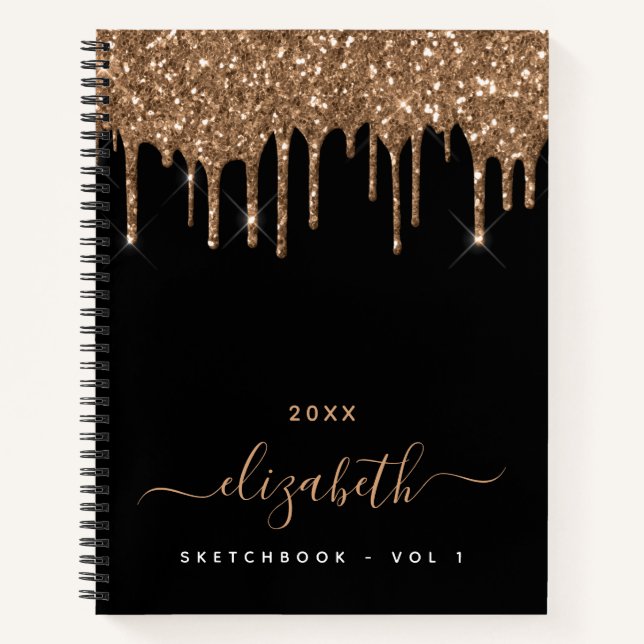 Carnet Sketchbook parties scintillant en or noir gouttes  (Devant)