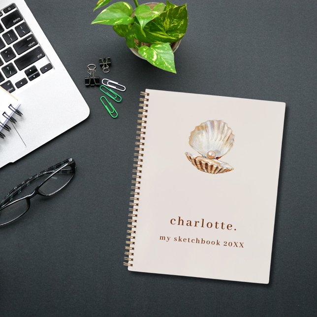 Carnet Sketchbook perle de coquillage de mer beige modern (Créateur téléchargé)
