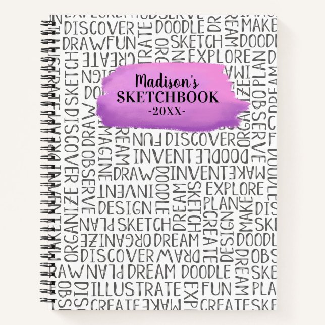 Carnet Sketchbook personnalisé d'artiste violet (Devant)