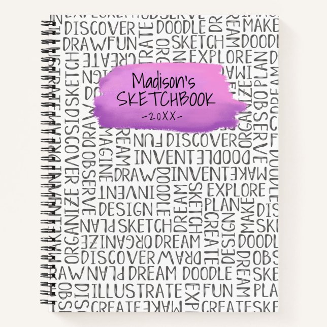 Carnet Sketchbook personnalisé d'artiste violet (Devant)
