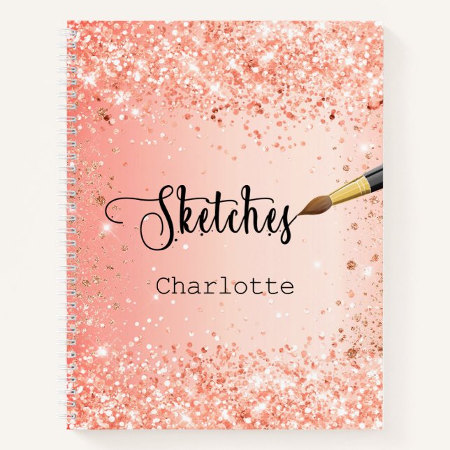 Carnet Sketchbook rose orange or parties scintillant nom  (Devant)