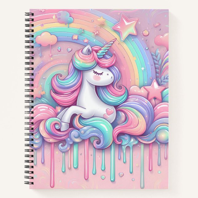 Carnet Sketchbook unicorn pink gold stars notebook (Devant)