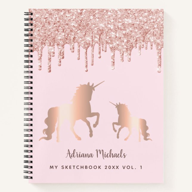 Carnet Sketchbook unicorn rose or parties scintillant dri (Devant)