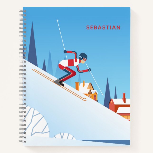 Carnet Ski moderne Ski hiver Dessin de ski Nom personnali (Devant)