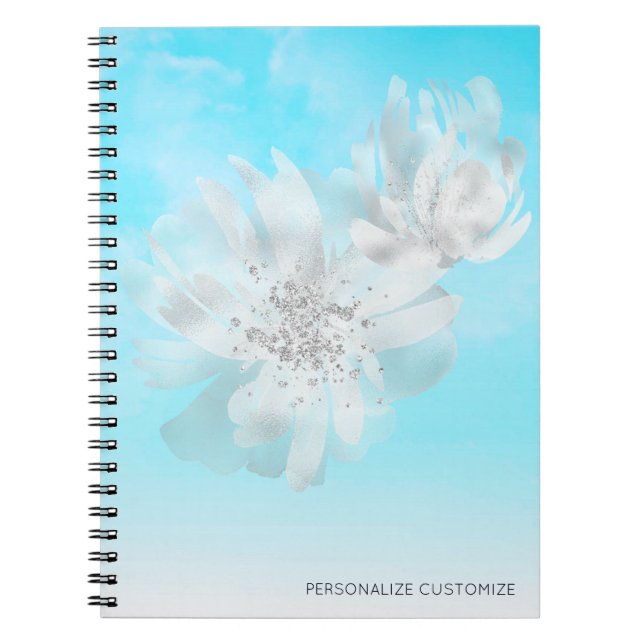 Carnet ***Sky Blue ombre Clouds Flowers (Devant)