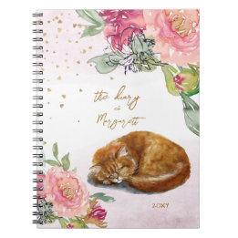 Carnet Sleepy Cat Illustration Flower Diary Daily Girl