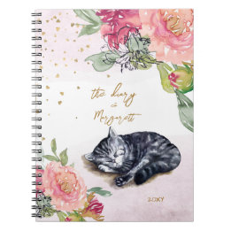 Carnet Sleepy Kitten Illustration Flower Diary Daily Girl