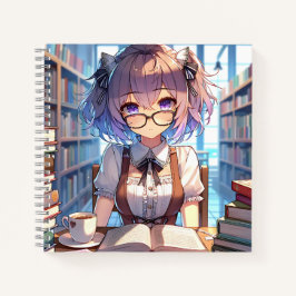 Carnet Smart Anime Girl in Library Reading Books
