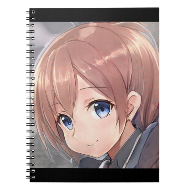 Carnet Smiling anime fille manga brun cheveux bleu yeux (Devant)