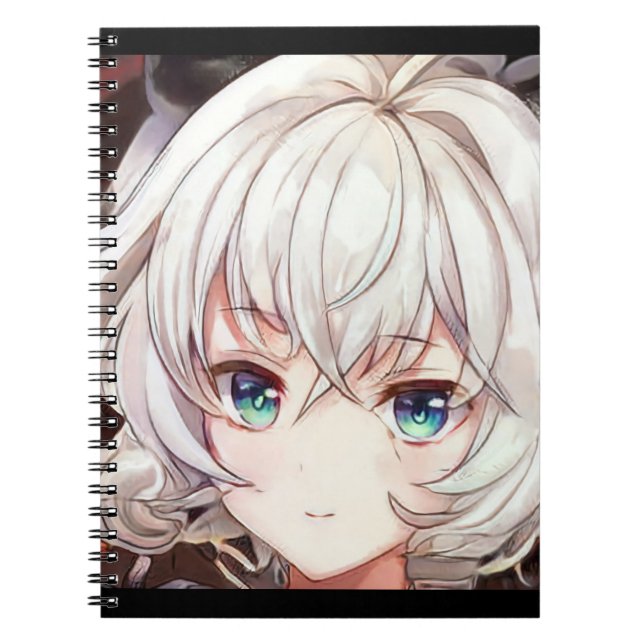 Carnet Smiling fille manga argent cheveux vert yeux (Devant)
