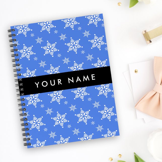 Carnet Snowflakes blanc, Bleu, Votre nom, Personnaliser (Créateur téléchargé)