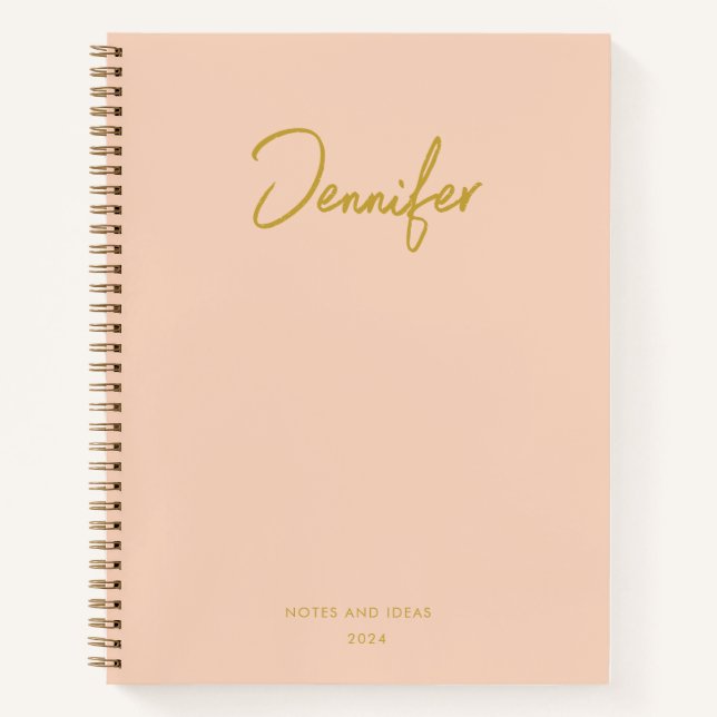 Carnet Soft Pastel Rose Elégant Nom Personnalisé D'Écritu (Devant)
