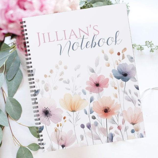 Carnet Soft Pink Pastel Watercolor Wildflower (Let the soft pastel florals calm your mind and spark your soul. This pretty botanical notebook isn’t)
