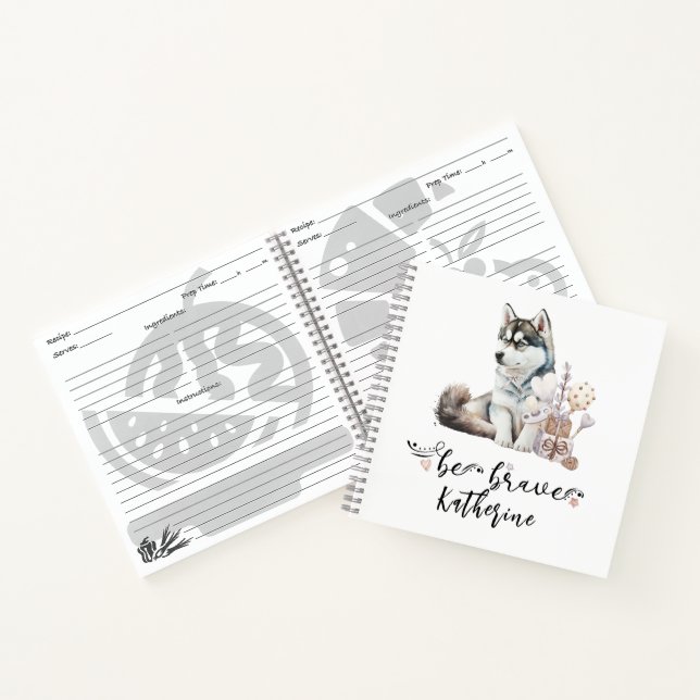 Carnet Sois courageux chiot husky personnalisé (Intérieur)