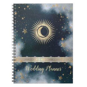 Carnet Soleil d'or céleste, Lune, Ciel nocturne étoilé