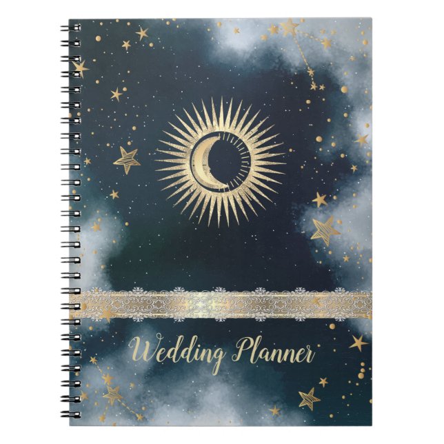 Carnet Soleil d'or céleste, Lune, Ciel nocturne étoilé (Devant)