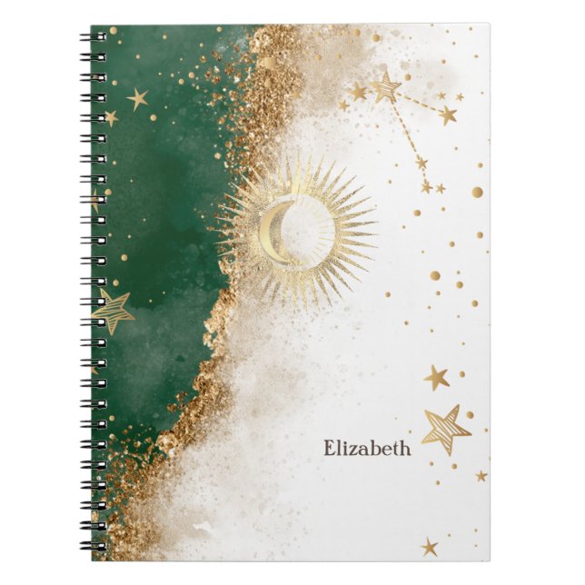 Carnet Soleil Or Céleste Et Étoiles Lune Vert (Devant)