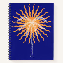 Soleil orange ligne blanche palmier