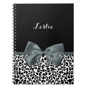 Carnet Sophistiqué Empreinte de léopard Gris Bow avec n