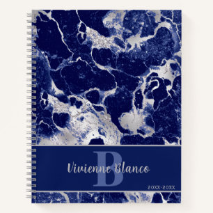 Carnet Sophistiqué Marine Marbre Bleu Agate Argent