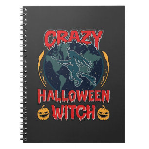 Carnet Sorcière de Halloween fou Citrouille Volant Lune N