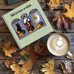 Carnet Sorcière gothique chat noir hibou Halloween Art no