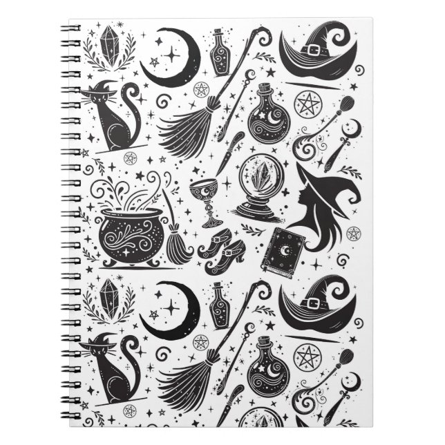 Carnet Sorcière Magique Fantaisiste Wiccan Païen Noir & B (Devant)