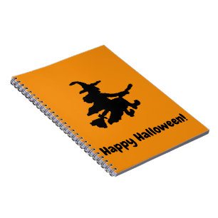 Carnet Sorcière noire sur orange - Joyeux Halloween